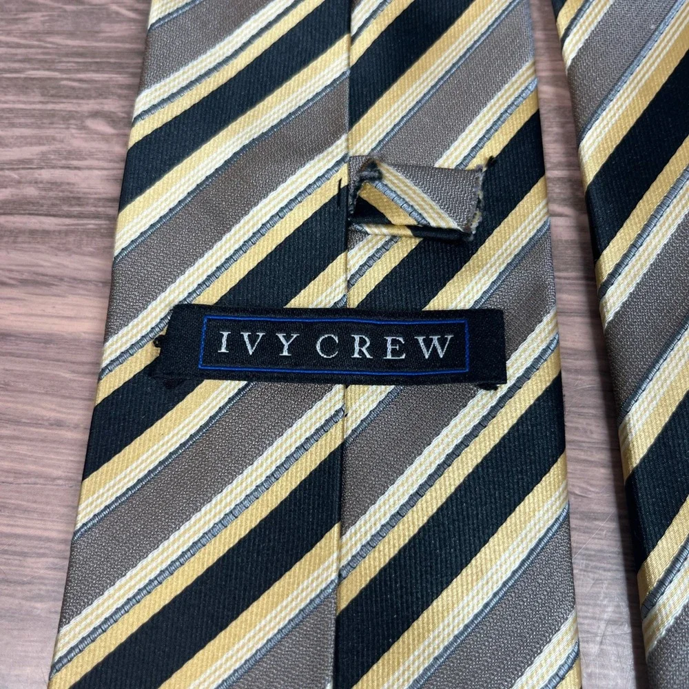 Ivy Crew Necktie Mens Black Gold Grey Striped Handmade Classic Tie